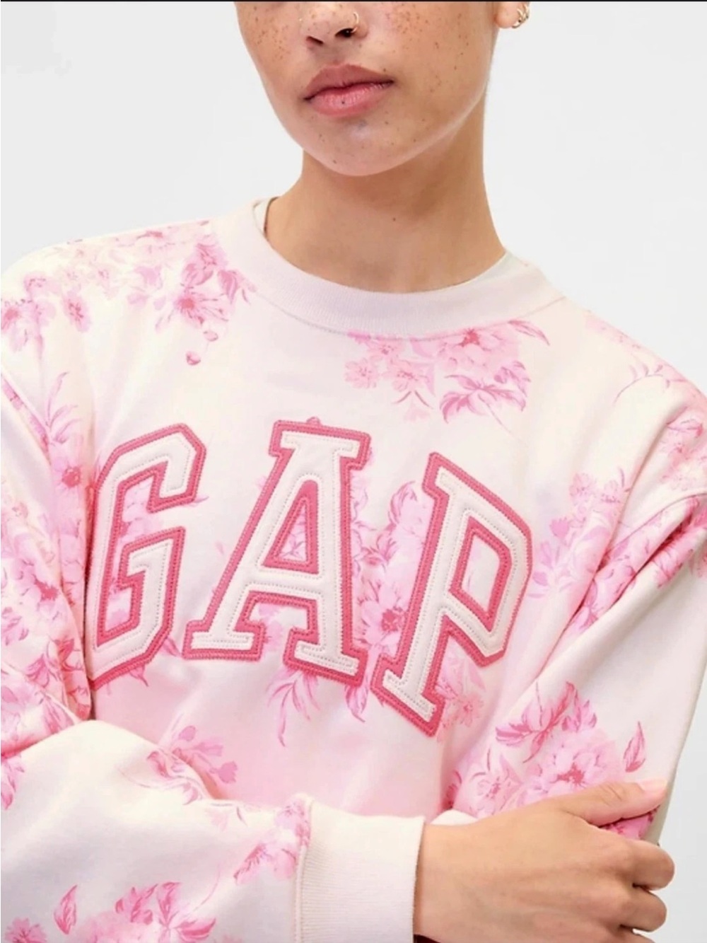 GAP Pink Floral Appliqué Logo Sweatshirt
